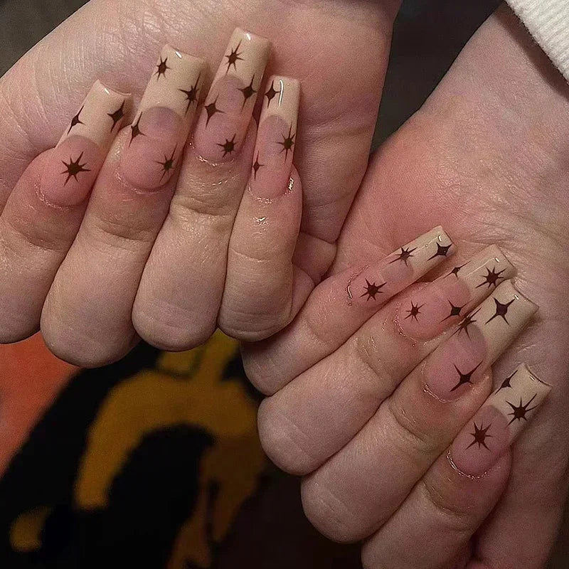 24Pcs Long Ballet Square False Nails Simple French 3d Curve Design Fake Nails Wearable Press on Fake Nails Full Cover Nails Tips