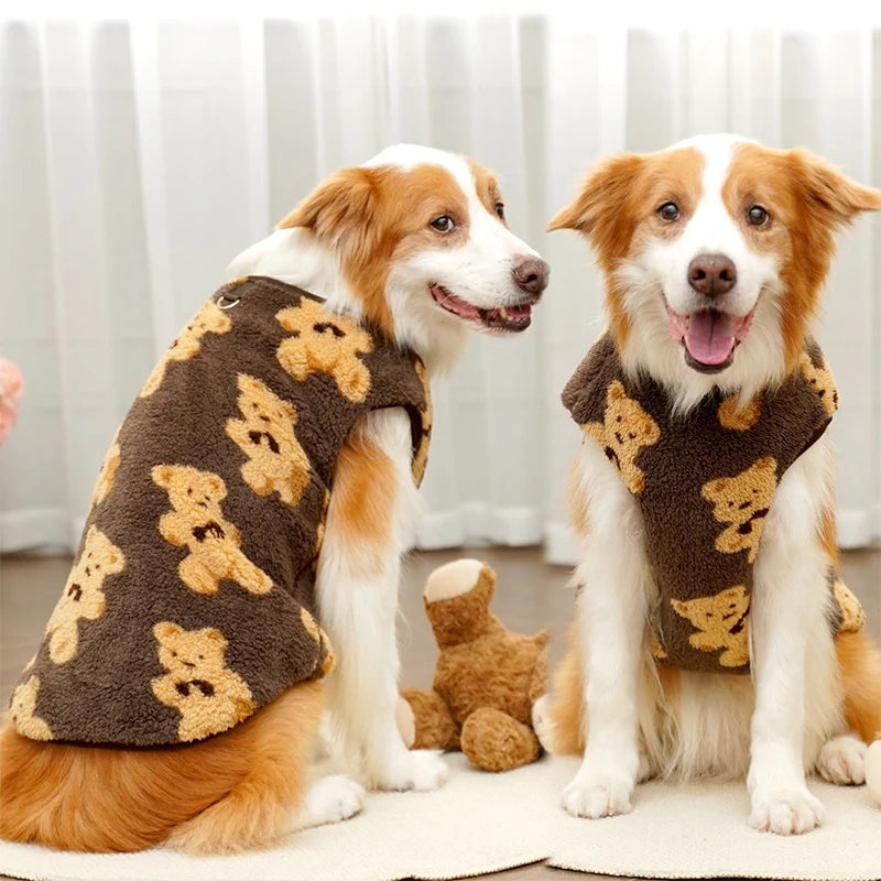 3XL-8XL Autumn/Winter Plush Cute Bear Pattern Large Dog Sweater Warm Wool Hoodie Coat Large Pet Vest Sweater Pet Clothing