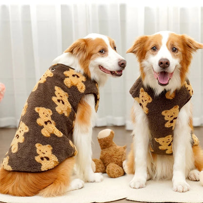 3XL-8XL Autumn/Winter Plush Cute Bear Pattern Large Dog Sweater Warm Wool Hoodie Coat Large Pet Vest Sweater Pet Clothing