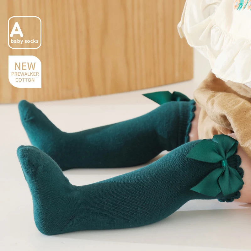 1 Pairs Kids Socks Toddlers Girls Big Bow Knee High Quality Long Soft Autumn Winter 100% Cotton Lace Baby Tube Sock Calcetines