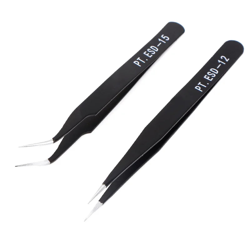 1/2Pcs Stainless Steel Curved Straight Black Tweezer Nail Art Rhinestones Nipper Picking Tool