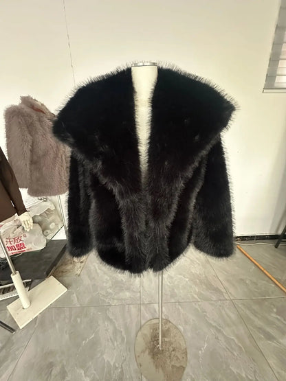 New Autumn And Winter Fashion Women Clothes Turn-down Collar Fur Full Sleeves Cardigan Female Coat Tide 19D242