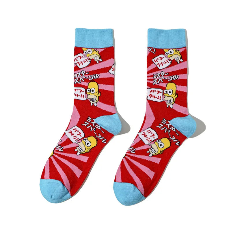Simpsons Cartoon Anime Funny Socks Men Hip Hop Print Novelty Crazy Sokken Hip Hop Unisex Comfortable Skateboard Happy Meias