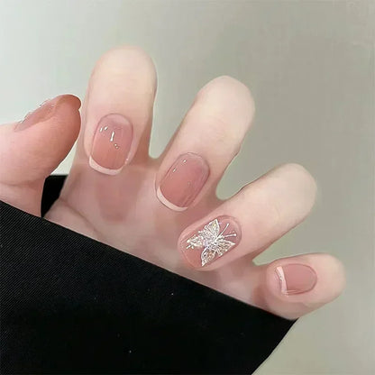 24pcs Detachable Short Press on Nails Y2k rhinestone False Nails with Glue Ballet Sweet Cool Girls Artificial False Nails Tips