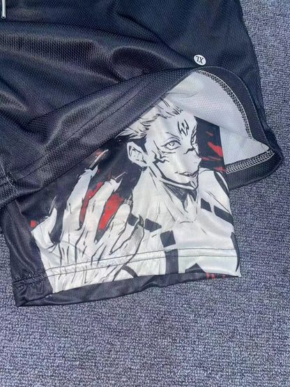 Men Shorts Streetwear Anime Double Layered Oversize Breathable Gym Short
