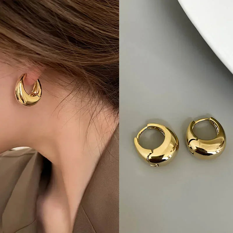 Stainless Steel Smooth Metal Chunky Hoop Earrings for Women Fashion Round Circle Hoops