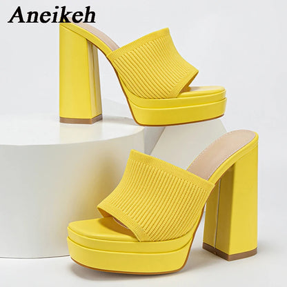 Aneikeh Sexy Knitted Woolen Chunky Platform Sandal Heels Women's Peep Toe High Heel
