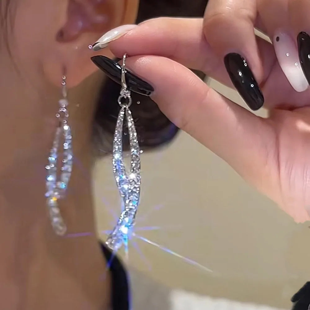 Fashion Trend Unique Design Elegant Delicate Luxurious Zirconia Leaf Tassel Earrings High Jewelry Wedding Party Gifts For Women