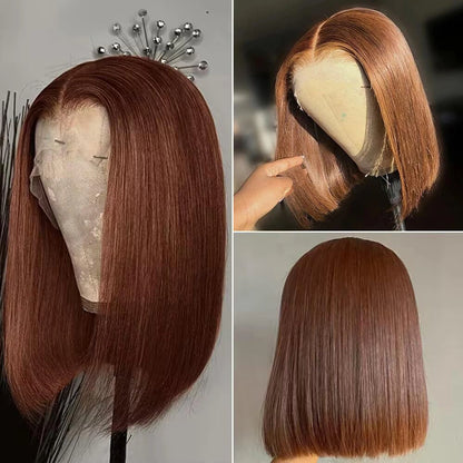 200% Density Human Hair Bob Wigs 13x4 Human Hair Lace Front Wig Chocolate Brown Brazilian Remy Straight Short Bob Wigs for Women
