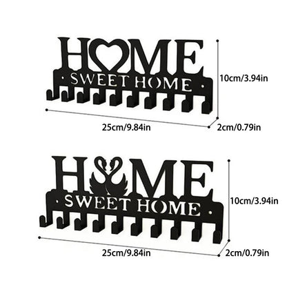 1pc Wall Mounted Decor Black Metal Key Holder Hooks
