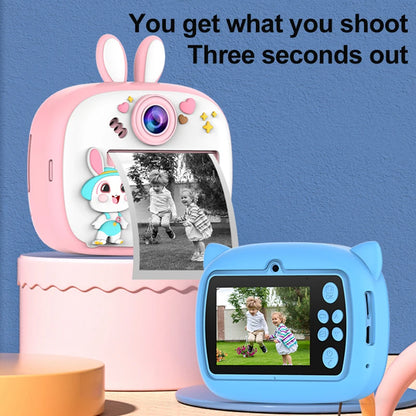 Children Digital Camera Instant Print for Kids Thermal Print Rabbit Camera Instant Photo Printing Camera Video Toys+32G Memory
