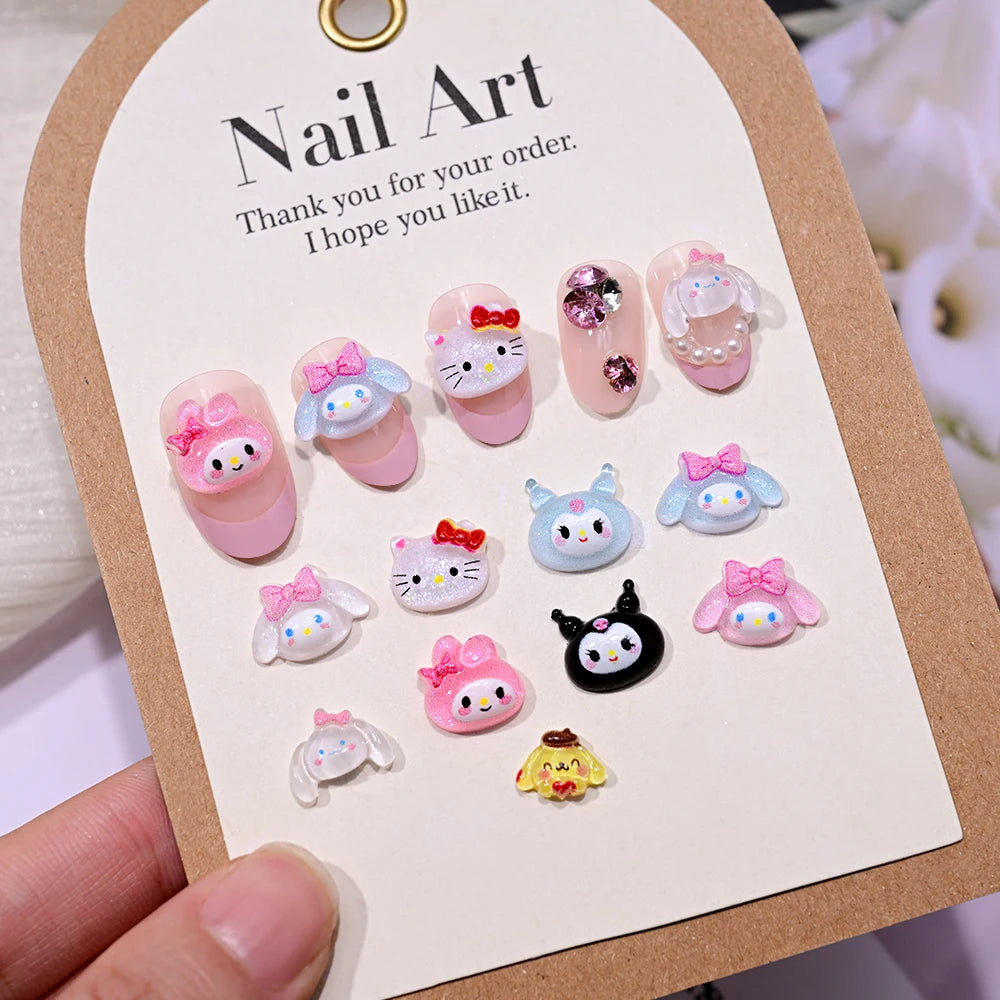 500pcs Cute Sanrio Nail Art Charms 3D Pink Bow Hello Kitty Cinnamoroll Nail Decoration