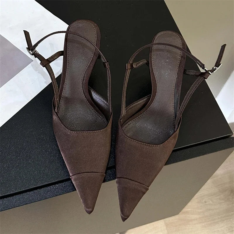 High Quality Satin Buckle Strap Women Pumps Sandals Fashion Shallow