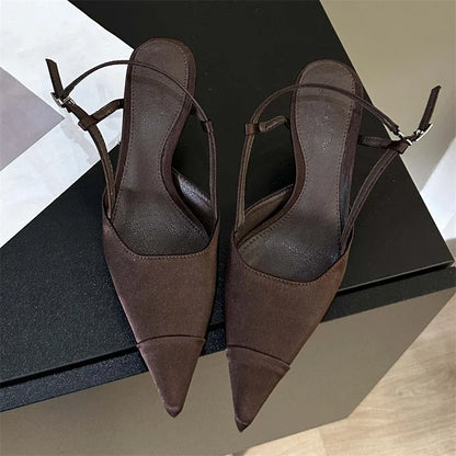 High Quality Satin Buckle Strap Women Pumps Sandals Fashion Shallow