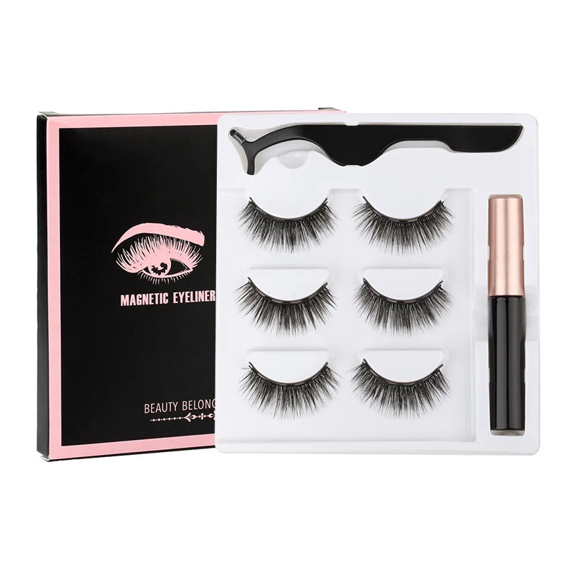 New 1/3Pairs Magnetic Eyelashes False Lashes Repeated Use Eyelashes Waterproof Liquid Eyeliner With Tweezer Make Up Sets Hotting