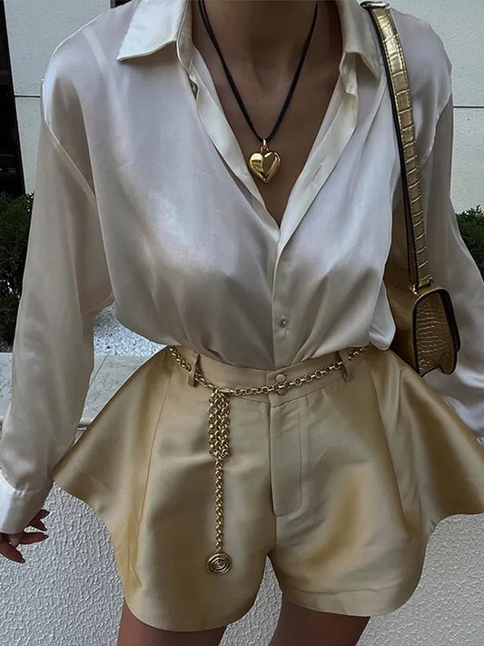 Fashion Dopamine High Waist Shorts Spring New Street Solid Wide Leg Shorts Female Chic Y2K A Line Beach Trousers