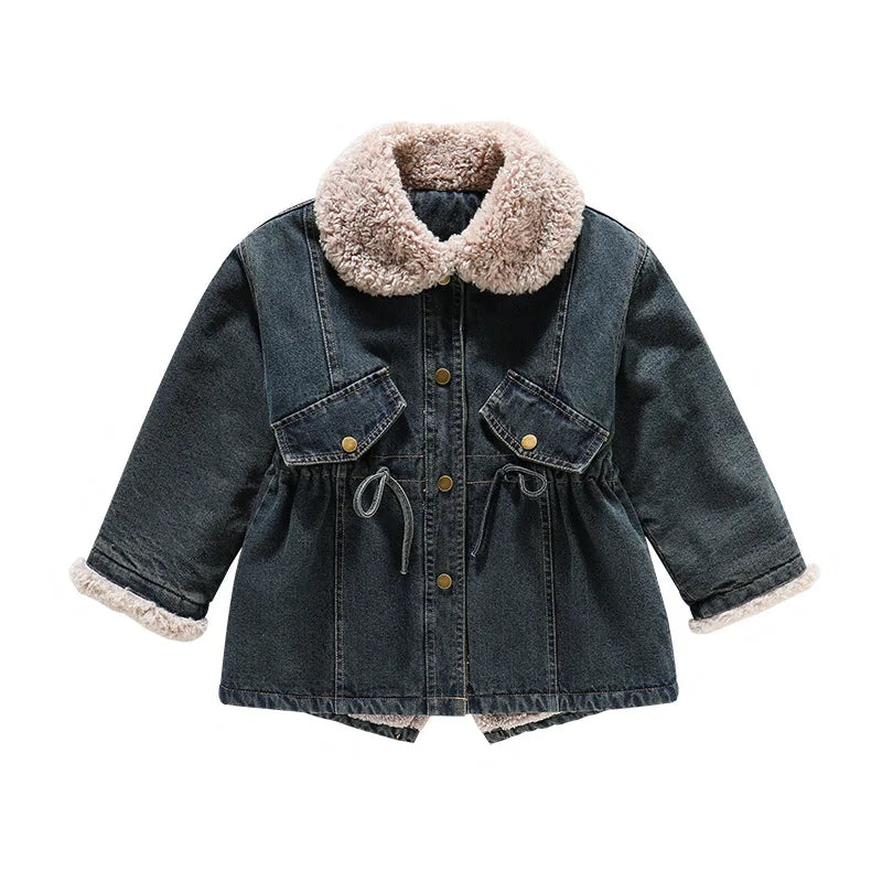 Winter Girls Jacket Kids Baby Girl Thicken Warm Fleece Velvet Coat Children Girl Denim Parkas Outerwear Jackets Clothes 2-8yrs