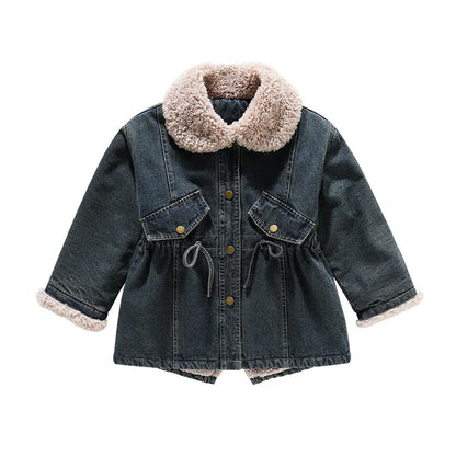 Winter Girls Jacket Kids Baby Girl Thicken Warm Fleece Velvet Coat Children Girl Denim Parkas Outerwear Jackets Clothes 2-8yrs
