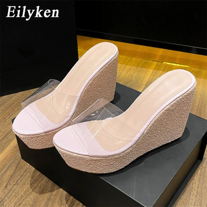 2025 PVC Transparent Platform Wedges Slippers Women Street Style High Heels Shoes