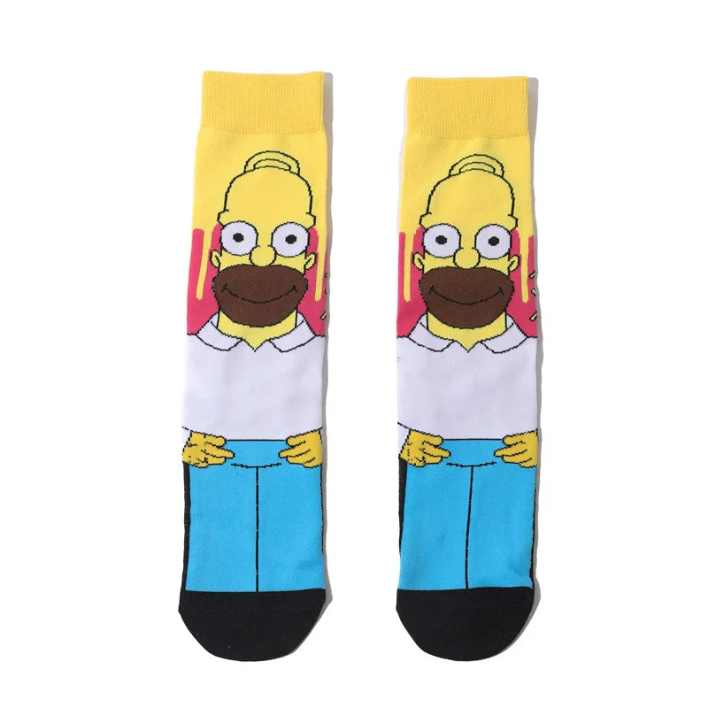 Simpsons Cartoon Anime Funny Socks Men Hip Hop Print Novelty Crazy Sokken Hip Hop Unisex Comfortable Skateboard Happy Meias