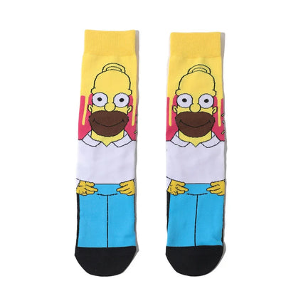 Simpsons Cartoon Anime Funny Socks Men Hip Hop Print Novelty Crazy Sokken Hip Hop Unisex Comfortable Skateboard Happy Meias