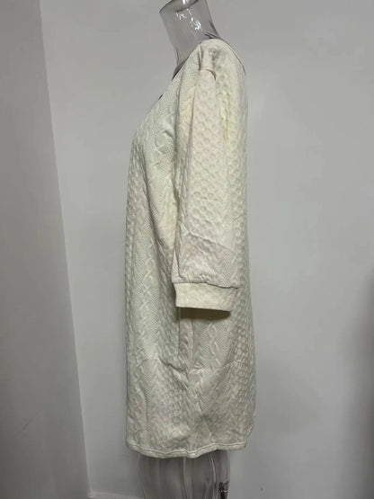 Plus Size NewAutumn and Winter Solid Color V-Neck Zipper Knitted Half-Sleeved Dress