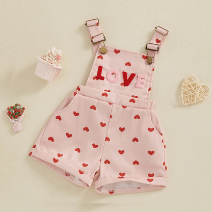 Sweet Kids Girls Suspender Jumpsuit Romper Princess Heart Print Letter Embroidery Toddler Overalls Shorts Playsuits