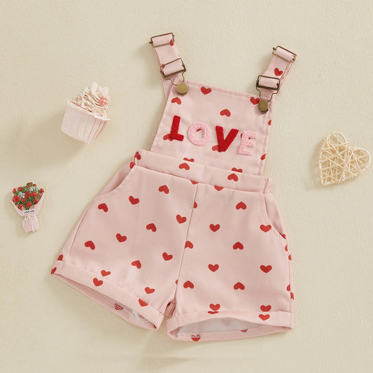 Sweet Kids Girls Suspender Jumpsuit Romper Princess Heart Print Letter Embroidery Toddler Overalls Shorts Playsuits