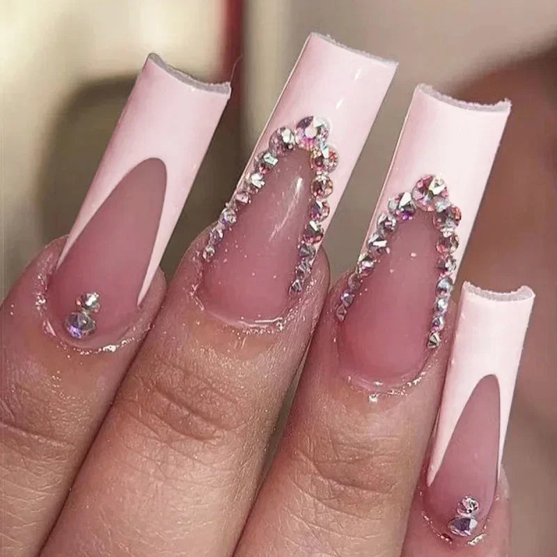 24Pcs White Butterfly False Nails Long Ballet Coffin Pearls with French Design Wearable Fake Nails Full Cover Press on Nail Tips