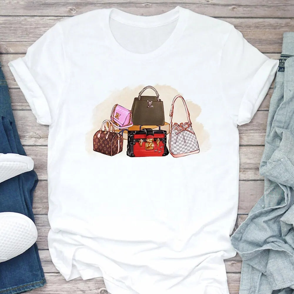 Women's T Shirt Bag Printed Casual Short Sleeve T-shirt