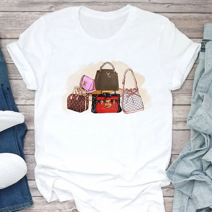 Women's T Shirt Bag Printed Casual Short Sleeve T-shirt