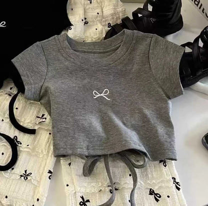 Kids Girls Bow T-shirts+Loose Pants 2Pcs Summer Children Clothes Sets Short Sleeve Backless T-shirt Bowknot Pants Girls Suit