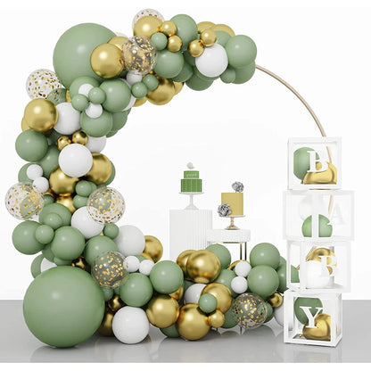 92pc Sage Green Balloons Garland Arch Kit White Gold Confetti Balloon Baby Shower Birthday Party Wedding Decoration Latex Globos
