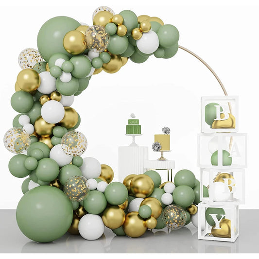 92pc Sage Green Balloons Garland Arch Kit White Gold Confetti Balloon Baby Shower Birthday Party Wedding Decoration Latex Globos