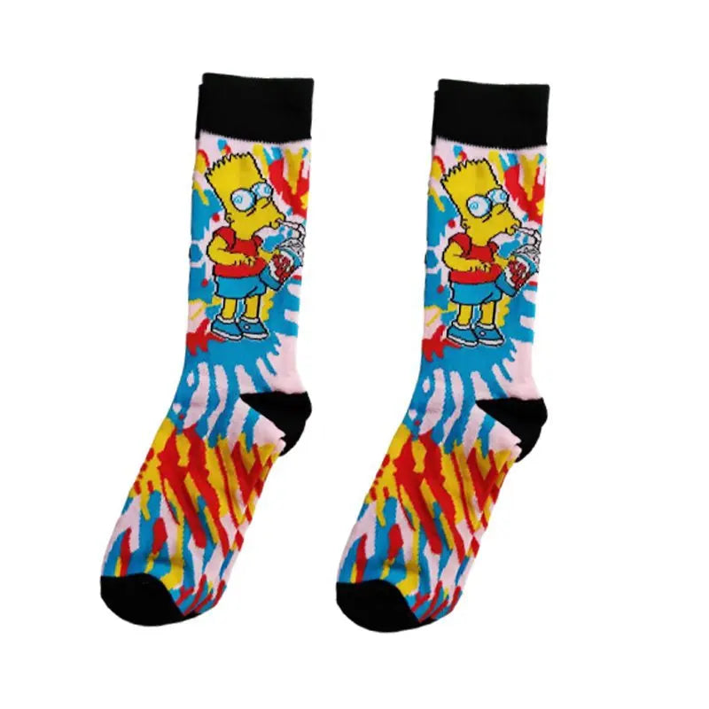 Simpsons Cartoon Anime Funny Socks Men Hip Hop Print Novelty Crazy Sokken Hip Hop Unisex Comfortable Skateboard Happy Meias