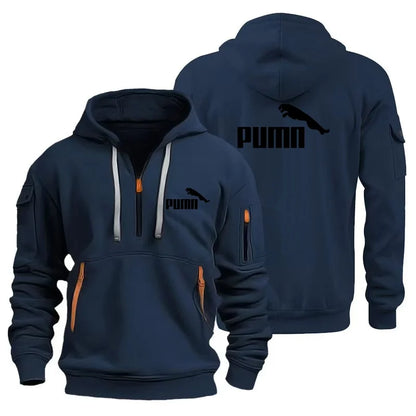 Men's European Size Hoodie, Multi-Pocket Zipper Sweatshirt, Loose Casual Pullover
