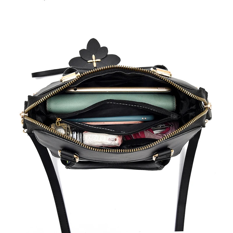 Floral Detail Shoulder Bag, Trendy Zipper Handbag Casual Crossbody Bag