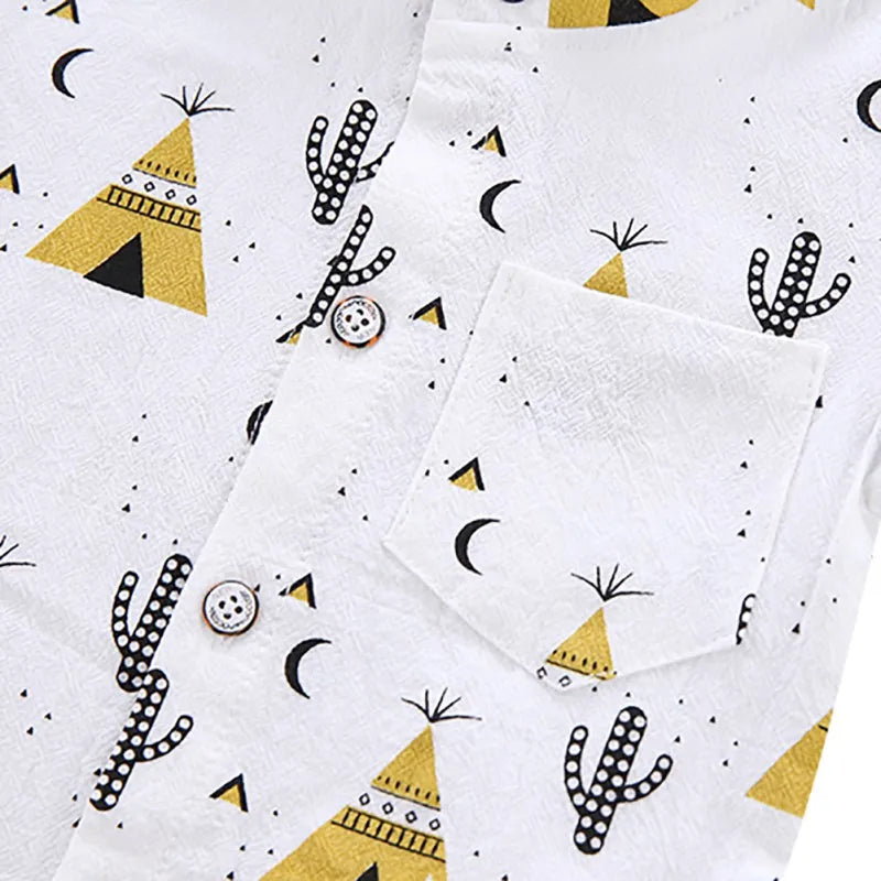 Summer Children Set for Boy 1-3Y Cartoon Print Shirt+Solid Short Baby Toddler Casual Cotton Soft 2-Piece Outfit Suit Kid Clothes