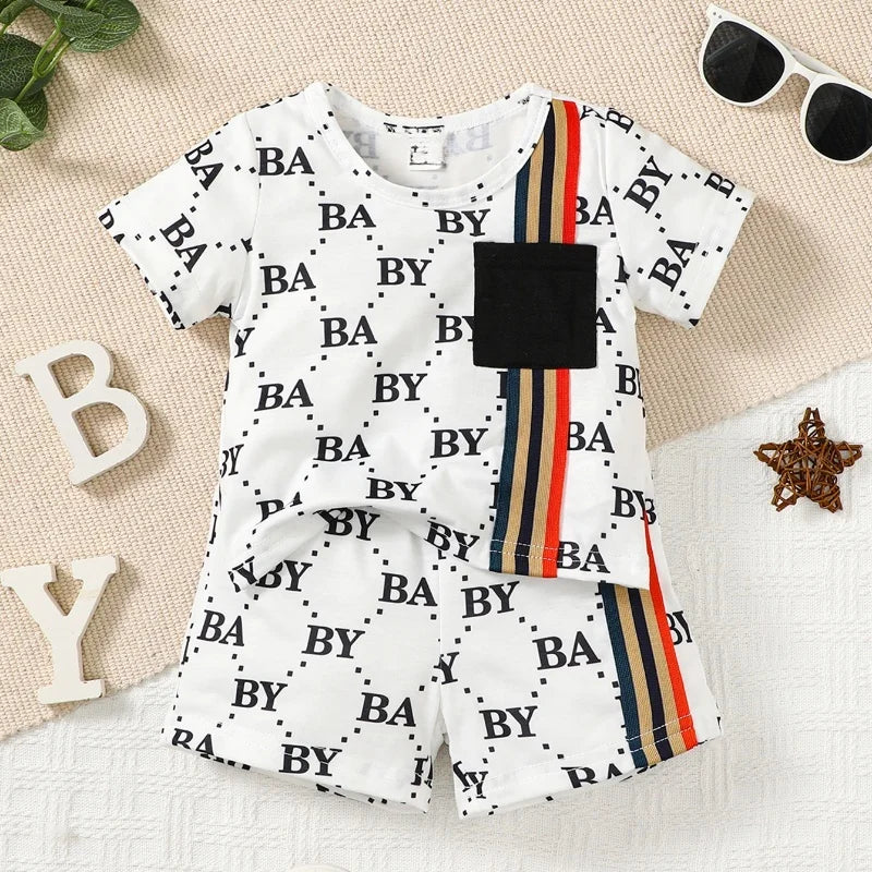 0-3 Years Toddler Baby Boy 2pcs Clothing Set T-shirt Letter Short Sleeve Top with Shorts Light Luxury Style Photograph Outfit