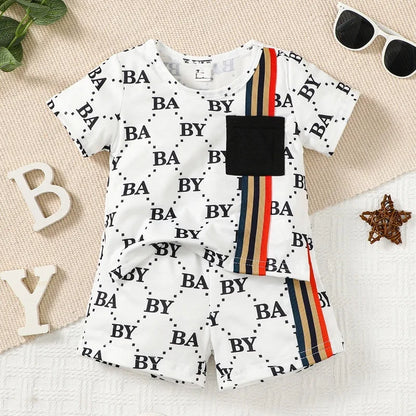 0-3 Years Toddler Baby Boy 2pcs Clothing Set T-shirt Letter Short Sleeve Top with Shorts Light Luxury Style Photograph Outfit