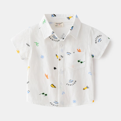 Summer Boys Clothes Cartoon Boys T shirts Turn Down Collar Kids Tee