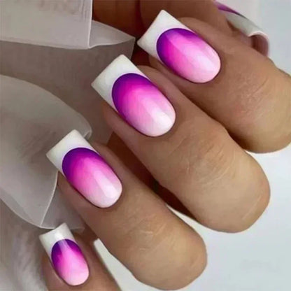 24Pcs French Tip  Press on Nails Short Coffin False Nails Simple Wearable Fake Nails Frosted Full Cover Press on Nail Tips Art