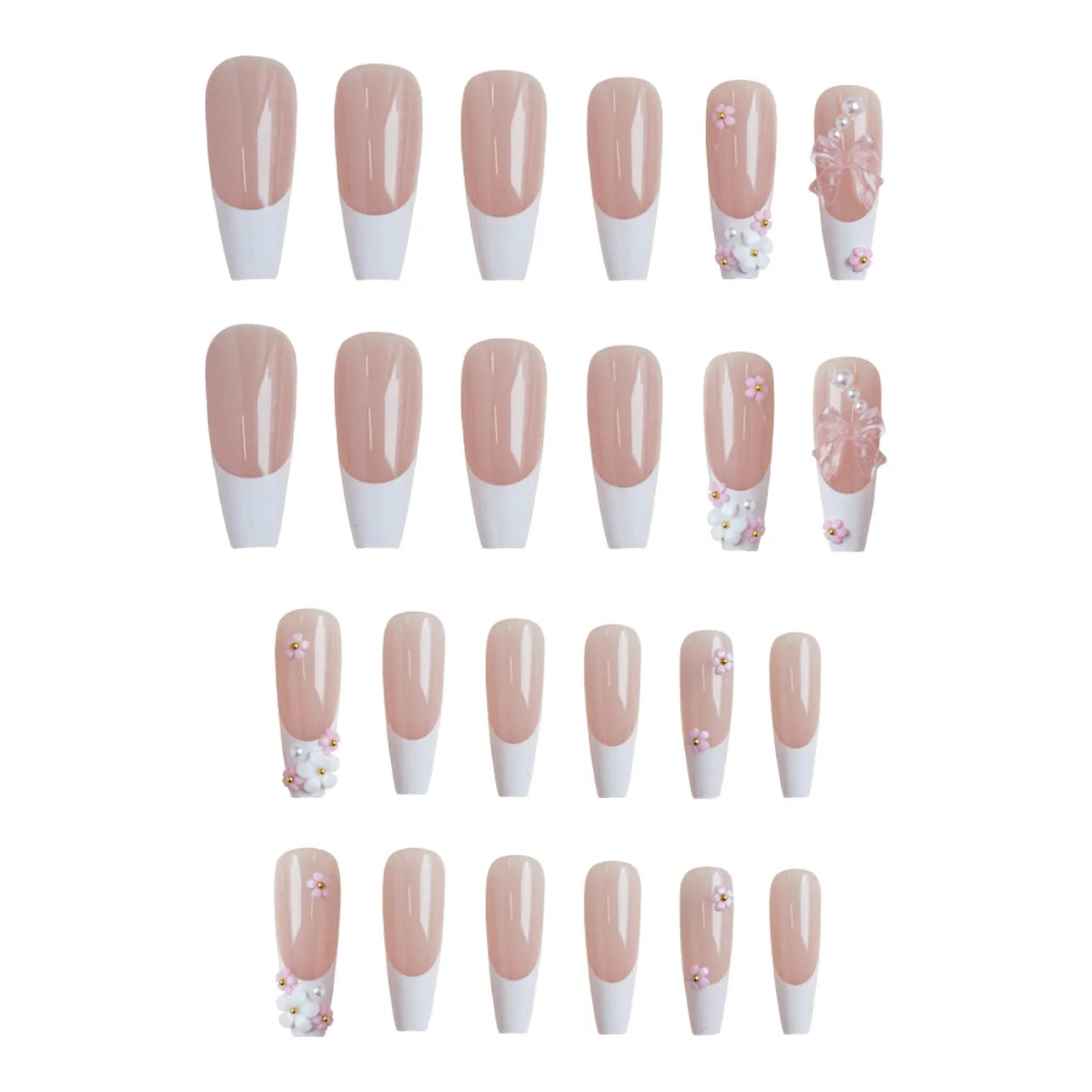 24PCS/Box White Powder Flower Spice girl French Water Pipe Nail Drill Butterfly Pearl Nail Patch Nail DIY Nail