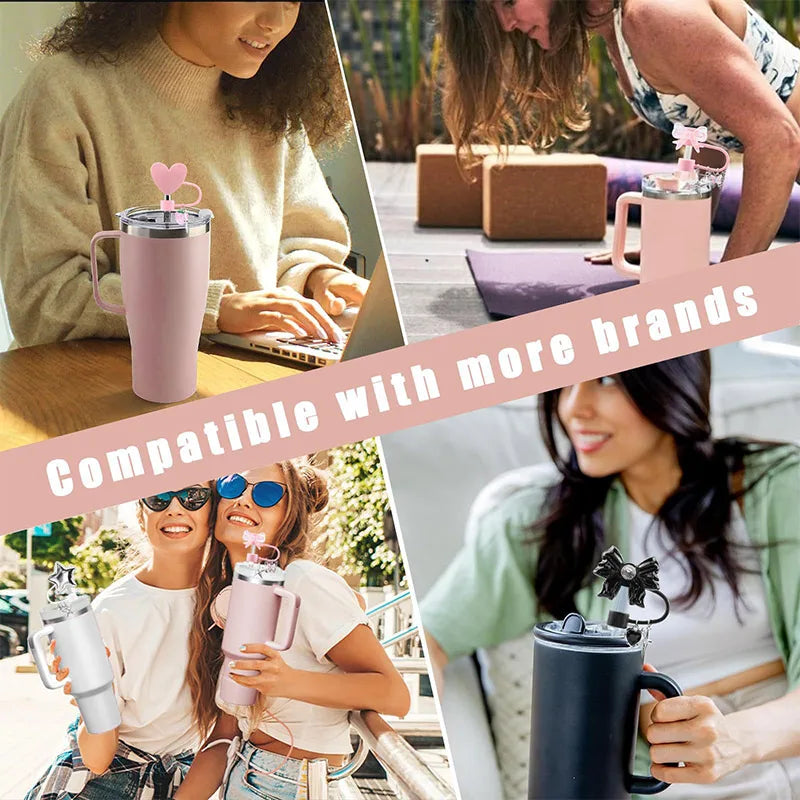 4pcs/set 30/40 Oz Tumbler Cup Silicone Straw Covers for Stanley Cute Heart Straw Cover Dust Proof Plugs Protector Straw Tips