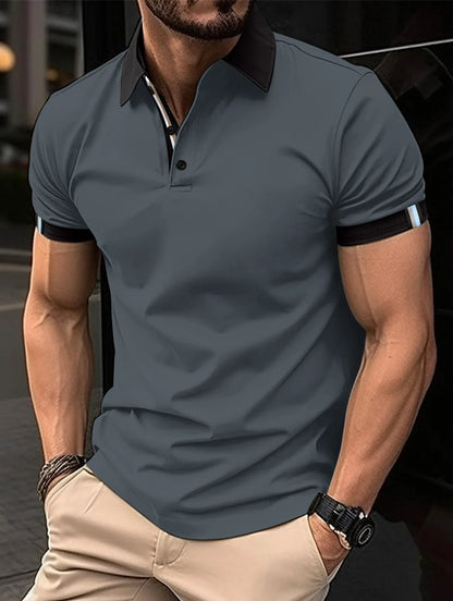 New men's button-down collar casual short-sleeved Polo shirt solid color m