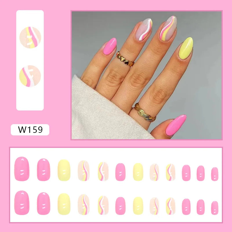 24pcs/Box Ballerina Nail Tip Purple with Design Manicure Patches Fresh Floral Almond False Nails Press on Med Nails Detachable
