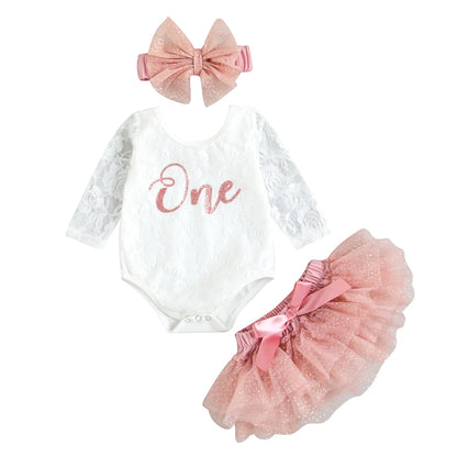 ma&baby 6-24M 1st Birthday Baby Girl Clothes Sets Newborn Infant Toddler Outfits Letter Lace Romper Tulle Skirts Headband