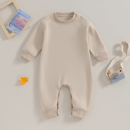Pudcoco Toddler Baby Girls Boys Sweatshirt Romper Solid Color Fleece Long Sleeve Jumpsuit for Newborn Cute Clothes 0-18M
