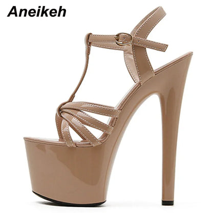 Aneikeh Platform Heigh Gladiator Women Sandals Summer Narrow Band T-Tied Shoes High Buckle Strap Thin Heels Sandalias Mujer 2025