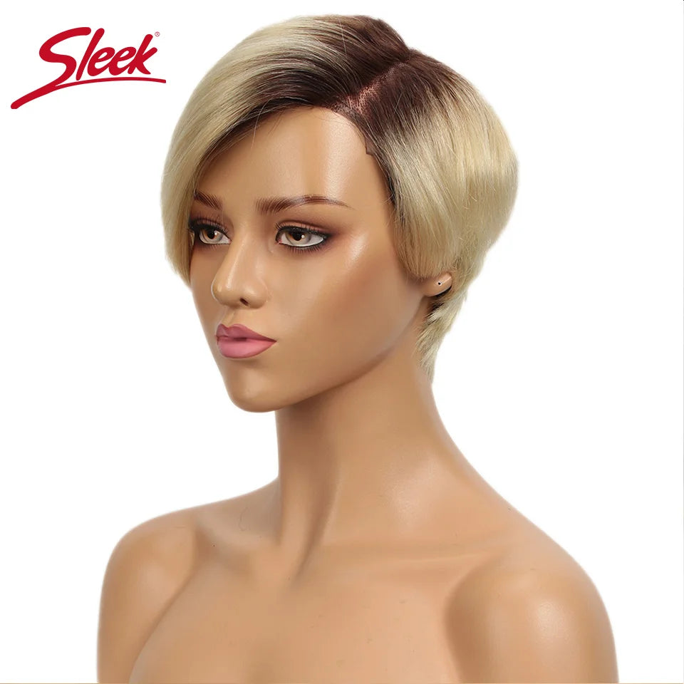 Sleek Blond 613 Short Pixie Cut Bob Wigs C Lace Front Part Human Hair Wigs Nature Grey Wigs Brazilian Straight Remy Hair Wig